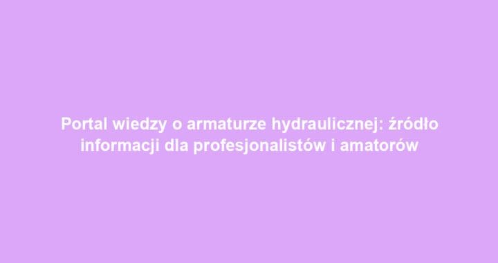 Portal wiedzy o armaturze hydraulicznej: źródło informacji dla profesjonalistów i amatorów
