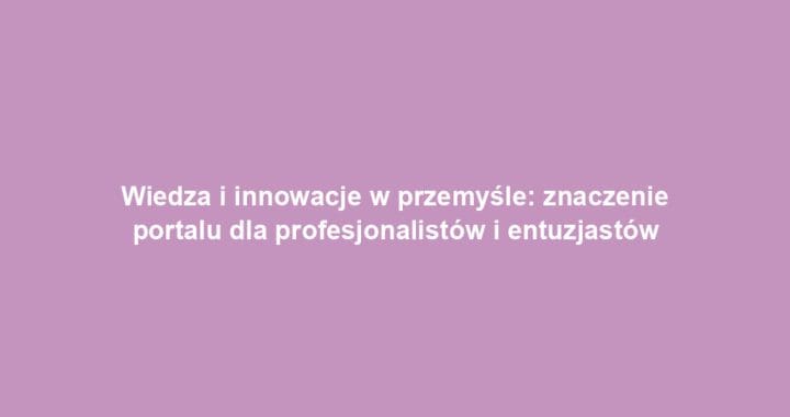 Wiedza i innowacje w przemyśle: znaczenie portalu dla profesjonalistów i entuzjastów