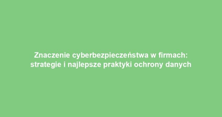 Znaczenie cyberbezpieczeństwa w firmach: strategie i najlepsze praktyki ochrony danych