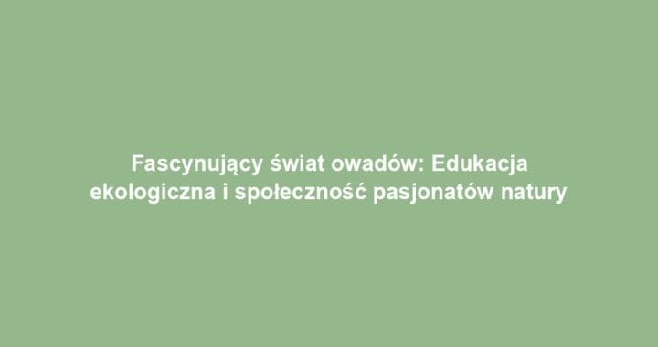 Fascynujący świat owadów: Edukacja ekologiczna i społeczność pasjonatów natury
