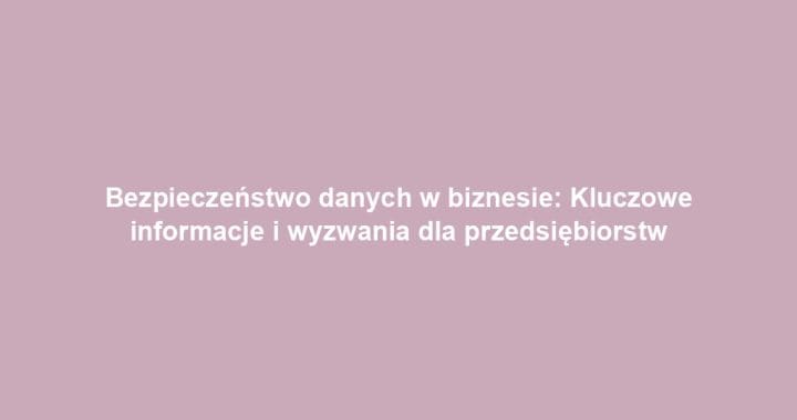 Bezpieczeństwo danych w biznesie: Kluczowe informacje i wyzwania dla przedsiębiorstw